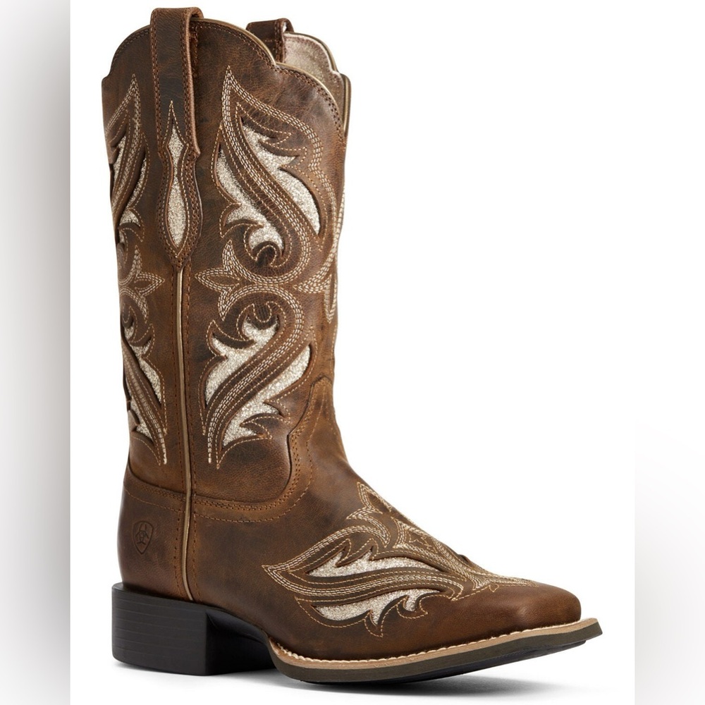 ARIAT WOMEN'S ROUND UP BLISS SASSY BROWN WITH GLITTER WIDE SQUARE COWBOY BOOT